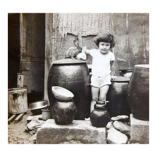 Small 1965 Child Rabbits and Pottery Snapshot Photograph For Sale