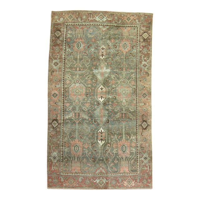 Early 20th Century Green Persian Tribal Bidjar Rug - 4'1" x 6'9" For Sale