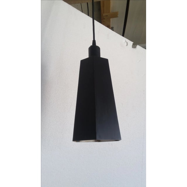 Steel sheet metal assembled with bronze joints. Ceiling canopy and all installation hardware included. Navy blue patina....