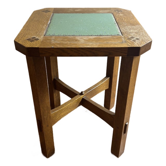 Vintage Gustav Stickley Side Tile Plant Table 2003 For Sale