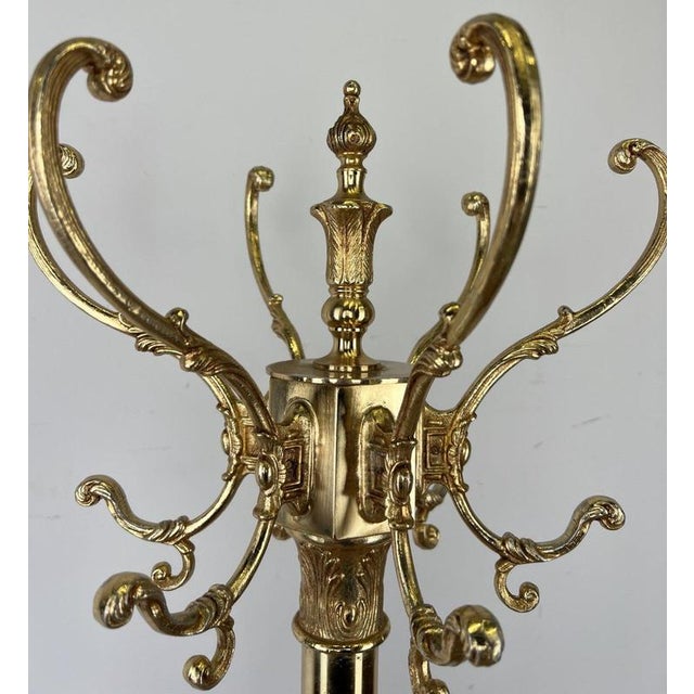 Vintage French Ornate Brass Coat Rack For Sale - Image 4 of 14