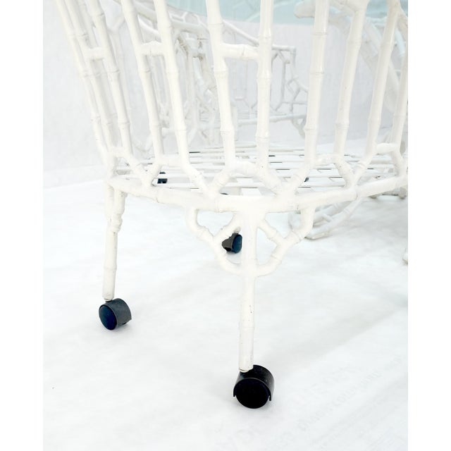 Cast Aluminum Faux Bamboo 4 Arm Chairs 60" 3/4" Glass Top Dining Table Set For Sale - Image 10 of 12