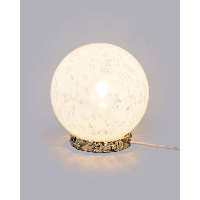 Stories of Italy White Opaline Nougat Crown Globe Lamp with Cast Brass Base For Sale - Image 4 of 4