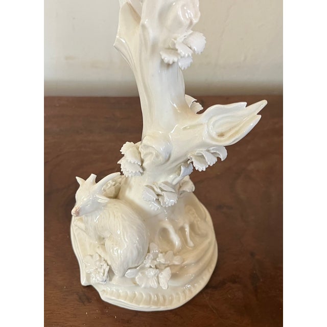 Derby Porcelain Antique 18th Century Derby Porcelain Blanc De Chine Candlestick Holder Faux Bois Tree Form Stem With a Goat For Sale - Image 4 of 17