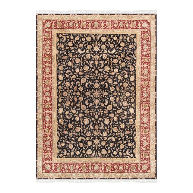 Pasargad Home Tabriz Navy Silk & Wool Area Rug, 9' 0'' X 12' 0'' For Sale