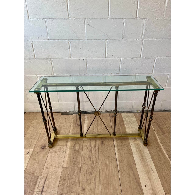1960s Vintage Hollywood Regency Brass and Glass Console Table With Bronze Supports For Sale - Image 5 of 10