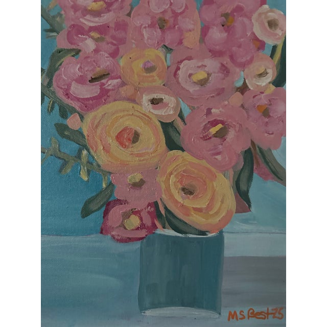 Abstract Folk Art Floral Acrylic Painting, “Grandma’s Flowers,” Framed Acrylic Painting On Canvas Panel, Signed, Melinda S...