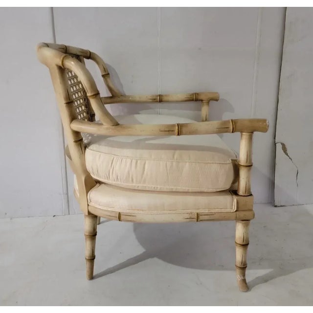 Ornamental & Decorative Materials Mid-Century Regency Style Faux Bamboo & Cane Bergere Chairs - Pair For Sale - Image 7 of 10