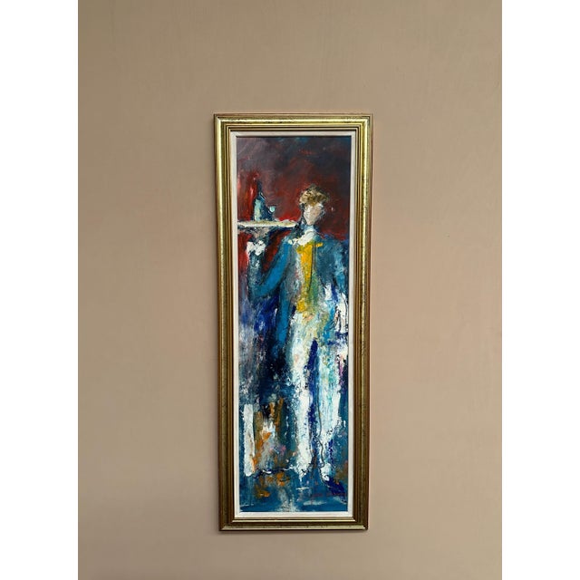 Original Vintage Swedish Oil on Panel – “Waiter” by Karl Höglund – Signed – Vintage & Framed – 88 × 32 cm (34.6" × 12.6")...