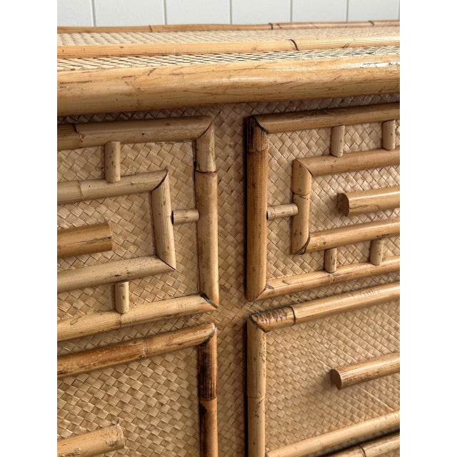 Wood Vintage Coastal Bamboo & Woven Rattan 6-Drawer Dresser For Sale - Image 7 of 17