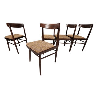 Vintage Chairs in Beech and Fabric, 1960s, Set of 5 For Sale