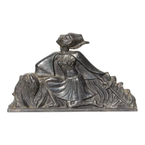 1920s English Art Deco Warrior Woman Pewter Automobile Mascot Hood Ornament