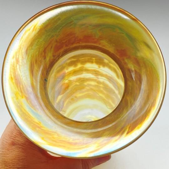 Brown Roger Roland Golden Iridescent Signed Art Glass Vase (Hand Blown, 8.75-inch, Vintage) For Sale - Image 8 of 17