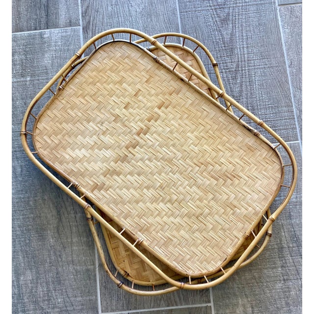Circa 1970 Rattan & Bamboo Wooden Bottom Tiki Trays – a Pair For Sale - Image 12 of 13