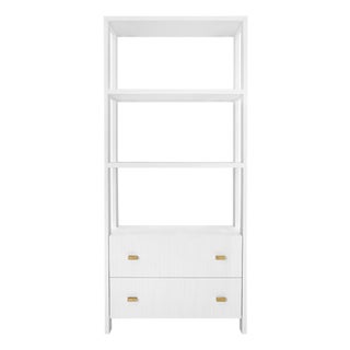 Matthew Izzo Home Davie Fluted Matte White and Antique Brass Two Drawer Etagere For Sale