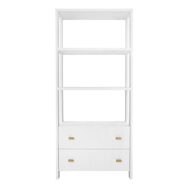Matthew Izzo Home Davie Fluted Matte White and Antique Brass Two Drawer Etagere For Sale