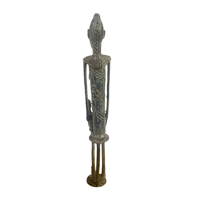 African Vintage Dogon Bronze Maternity Figure Sculpture Giacometti Style Mali 13" H For Sale - Image 3 of 6