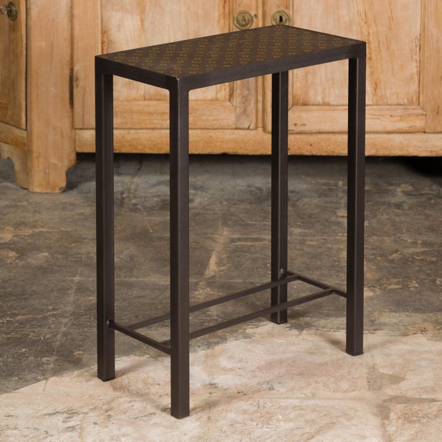 Narrow Side Table with Louis Vuitton Leather Top and Custom Metal Stand For Sale - Image 9 of 11