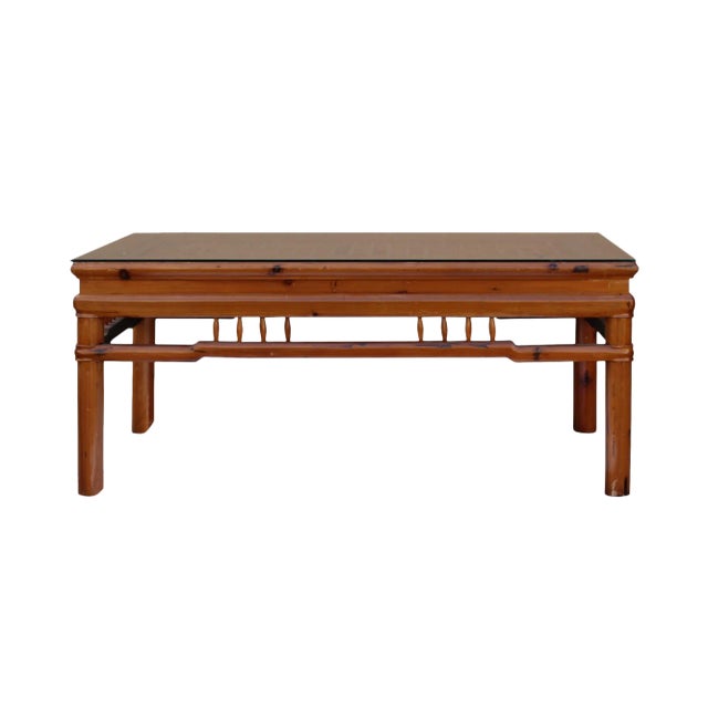 Rectangular Glass Top Coffee Table With Chinese Old Windows Panel Design For Sale