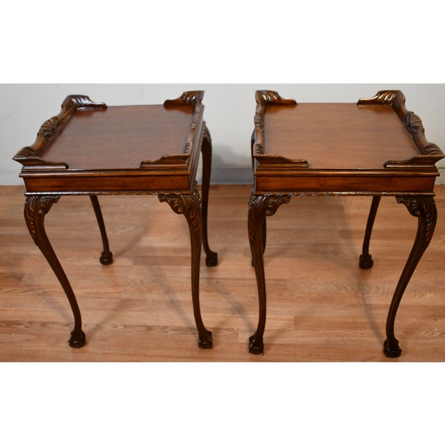 1950s Pair of Chippendale Style Mahogany Side Tables / End Tables For Sale - Image 6 of 18