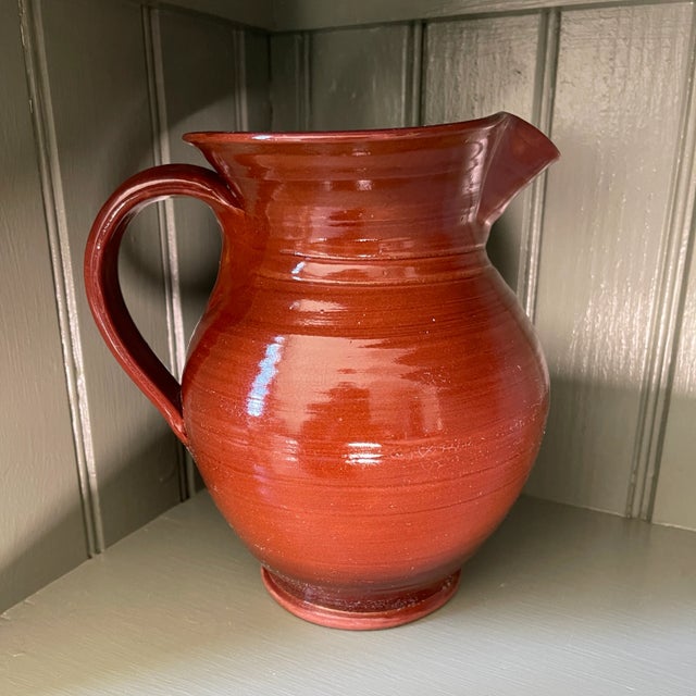 Rustic European Vintage Hand Thrown Pitcher in Brown-Red Glaze, Signed For Sale - Image 3 of 6