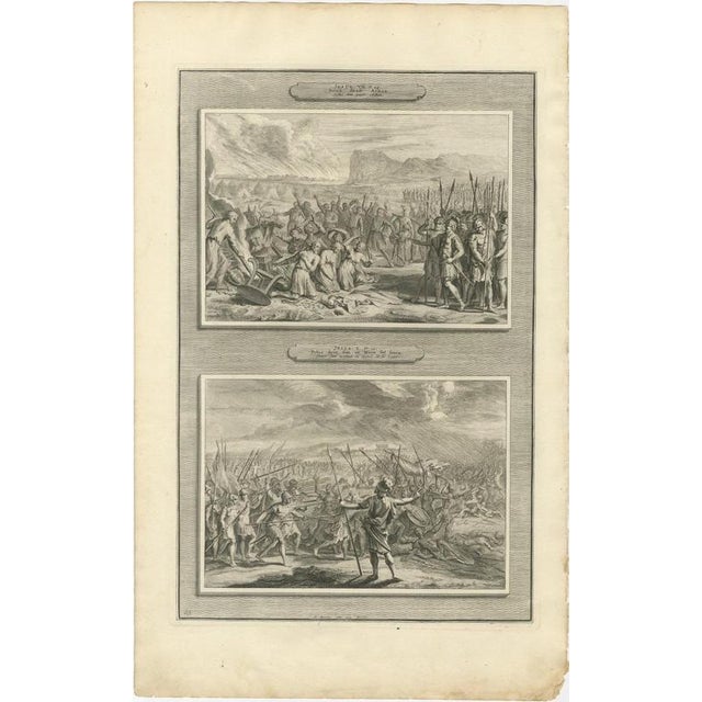 Baroque Pieter Mortier, Achan Punished and Joshua Commands the Sun to Stand Still, 1700, Engraving For Sale - Image 3 of 12