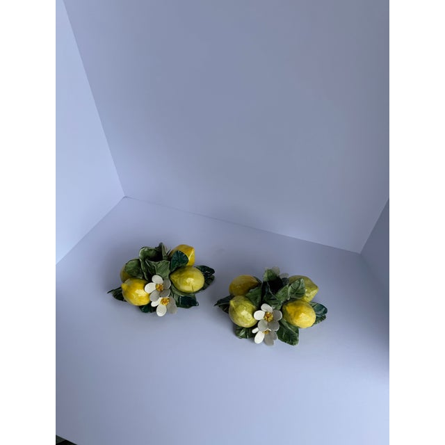Vintage Ceramic Lemon & Blossom Candlesticks – Pair For Sale - Image 10 of 13
