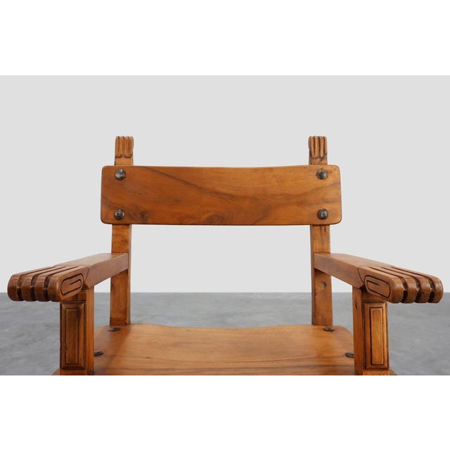 Rustic Carved Oak Iberian Side Chair, Spain, 1900 For Sale - Image 5 of 15