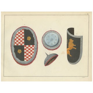 Ornate Medieval and Renaissance Shields, 1842, Lithograph For Sale