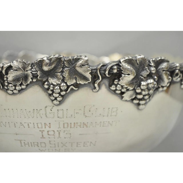 Early 20th Century Victorian Silver Plated Grapevine Repousse 1913 Mohawk Golf Club Award Punchbowl For Sale - Image 5 of 17