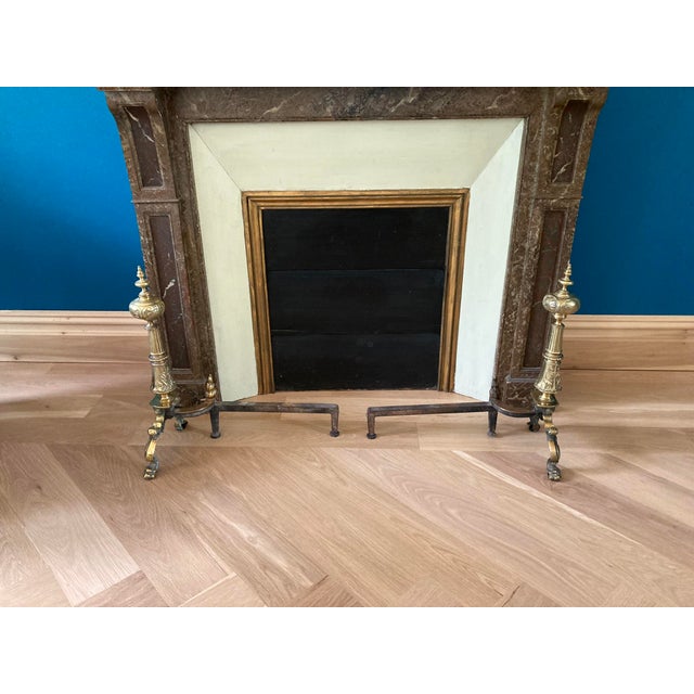 Metal Antique Pair French Neoclassical Brass Andirons — Fluted Column, Lion Paw Feet For Sale - Image 7 of 12