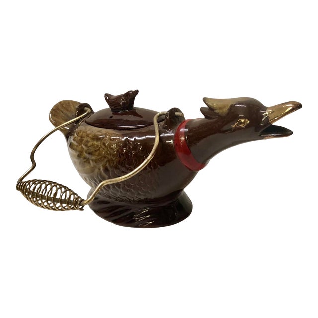 Vintage Japanese Duck Ceramic Teapot W/ Wire Metal Handle Chairish