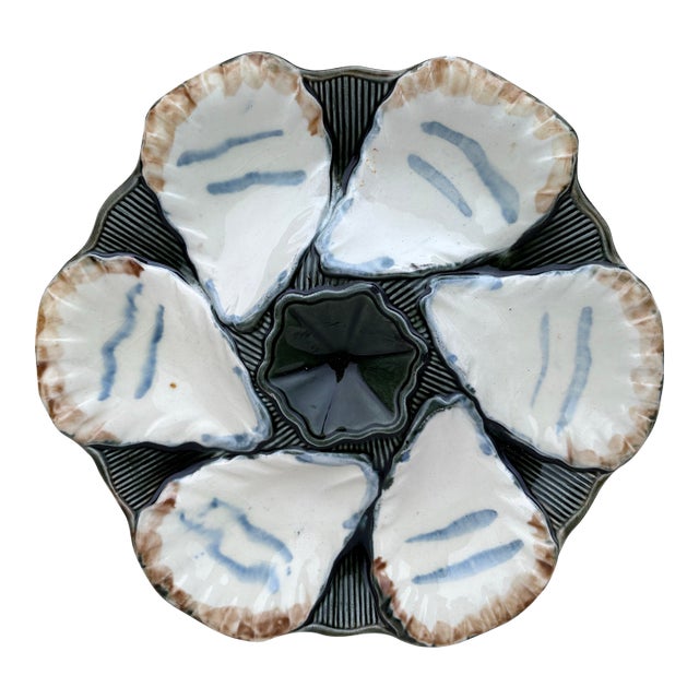 French Majolica Oyster Plate Longchamp, Circa 1900 For Sale