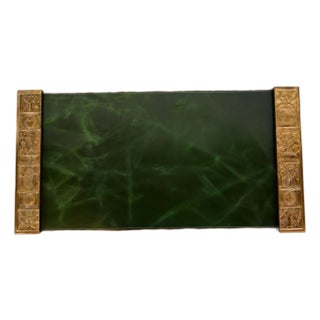 Tiffany Studios New York Bookmark Pattern Bronze Doré Blotter Ends With Leather Desk Blotter For Sale