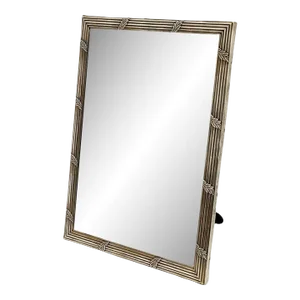 French Silver Vanity or Standing Table Mirror With Beveled Glass