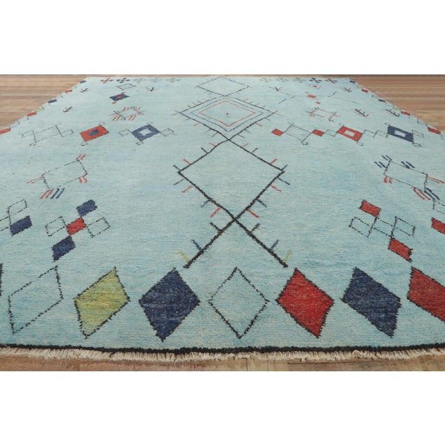 Aqua 2010s Vintage Aqua Moroccan Style Rug - 10'03 X 14'02 For Sale - Image 8 of 10
