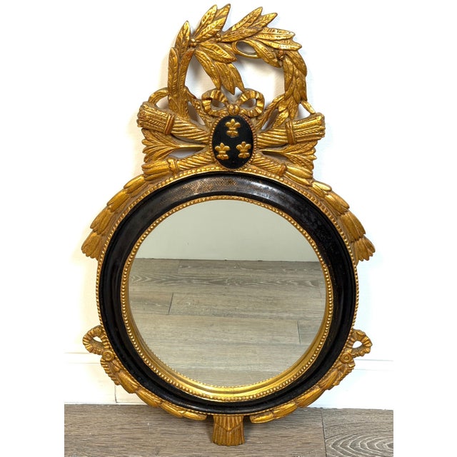 Carvers' Guild Louis XVI Style Giltwood & Ebonized Oval Wall Mirror, Circa 1965 For Sale - Image 9 of 10