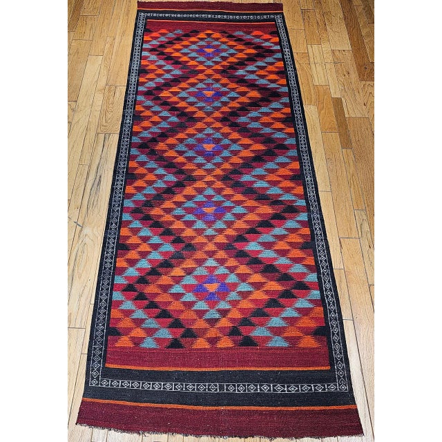 Mid 20th Century Vintage Moroccan Tribal Kilim Runner, Handwoven Wool, Geometric Pattern, 5x13 For Sale - Image 5 of 18