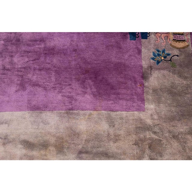 Textile Antique Purple Ground Art Deco Chinese Rug - 8' X 10' For Sale - Image 7 of 8