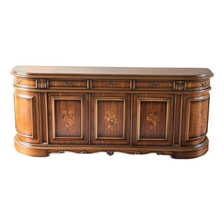 Vintage Italian Provincial Baroque-Style Floral Marquetry Inlaid Credenza Sideboard For Sale