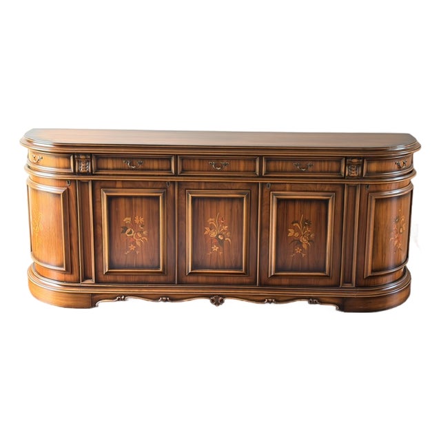 Vintage Italian Provincial Baroque-Style Floral Marquetry Inlaid Credenza Sideboard For Sale