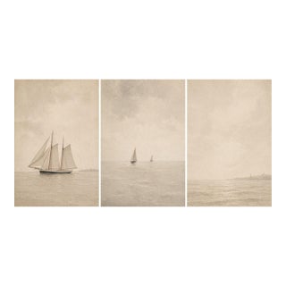 Coastal Horizon Series, Minimal Sailboat Seascape Art Prints, 24" × 36" (Set of 3) For Sale