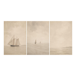 Coastal Horizon Series, Minimal Sailboat Seascape Art Prints, 24" × 36" (Set of 3)