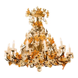 Early 20th Century French Crystal and Amber Flower Chandelier For Sale