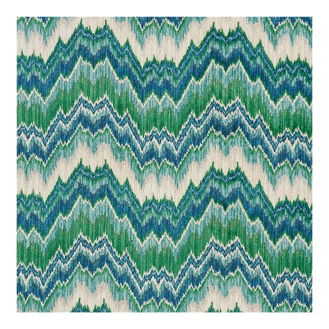 Sample - Schumacher Bezique Flamestitch Velvet Fabric in Blue & Green For Sale