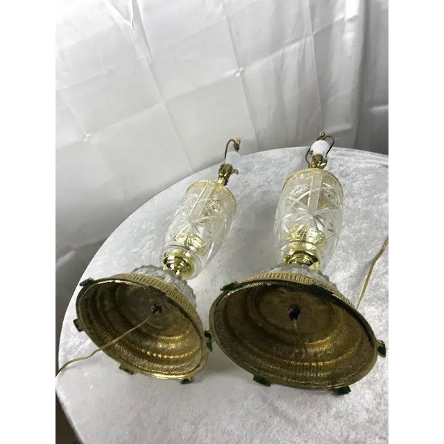 1970s Stiffel Style Hollywood Regency Lead Crystal Ornate Table Lamps, a Pair For Sale - Image 12 of 12