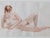 Confident sanguine line work with soft watercolor wash - a classic life drawing session captured on generous paper. The...
