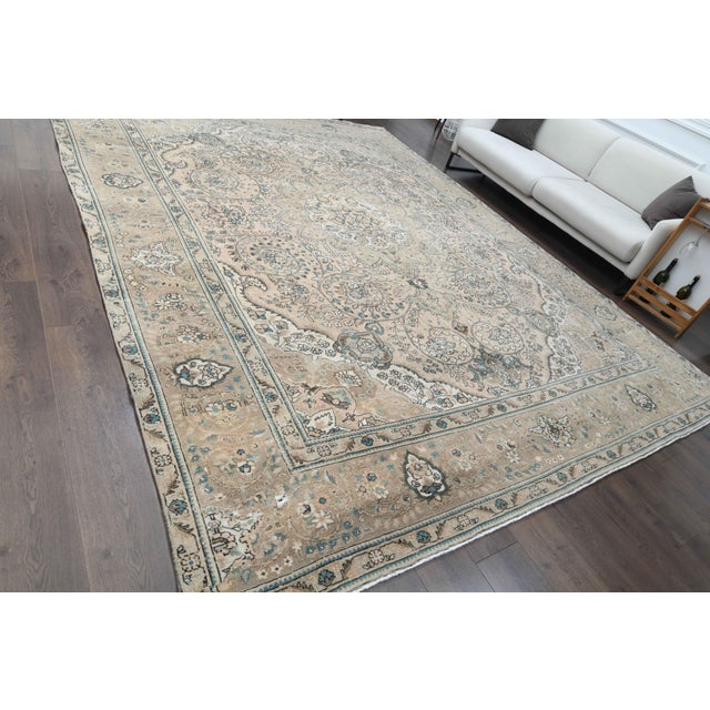 1970s Vintage Persian Handmade Wool Cotton Beige Area Rug For Sale - Image 4 of 11