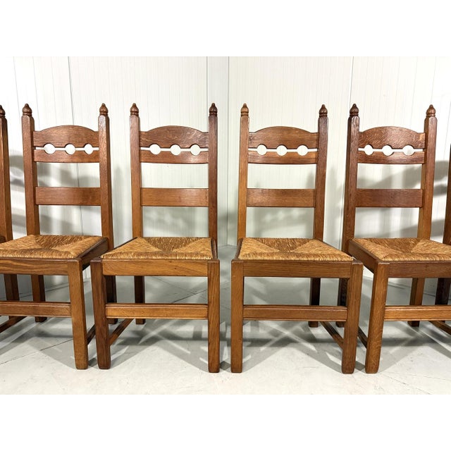 Wood Rustic Oak Razor High Back Dining Chairs, 1960s, Set of 6 For Sale - Image 7 of 18