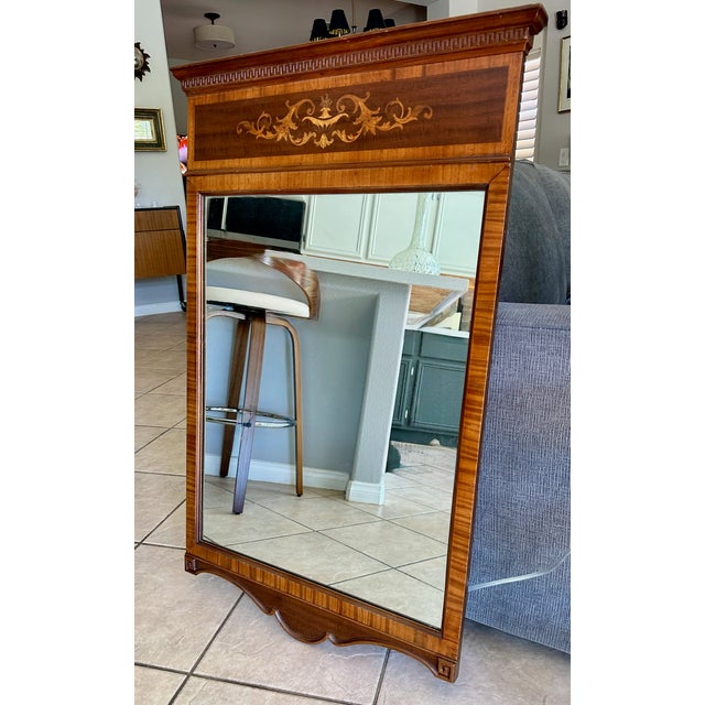 Wood Rectangle Federal or Empire-Style Satinwood Marquetry Wall Mirror For Sale - Image 7 of 16
